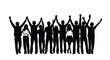 © nanda - A graphic silhouette of a diverse group of people celebrating success and unity, holding hands with their arms raised in triumph