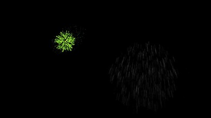 A stunning 3D animation of colorful fireworks exploding beautifully on a black background. Perfect for celebration themes, New Year intros, party visuals, or festive overlay effects. The glowing light