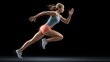 © 69 - Dynamic Female Runner in Action Captured Against a Dark Background, Showcasing Strength, Speed, and Determination in a Sports Context