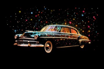 Canvas Print - Starry classic car vehicle black background transportation.