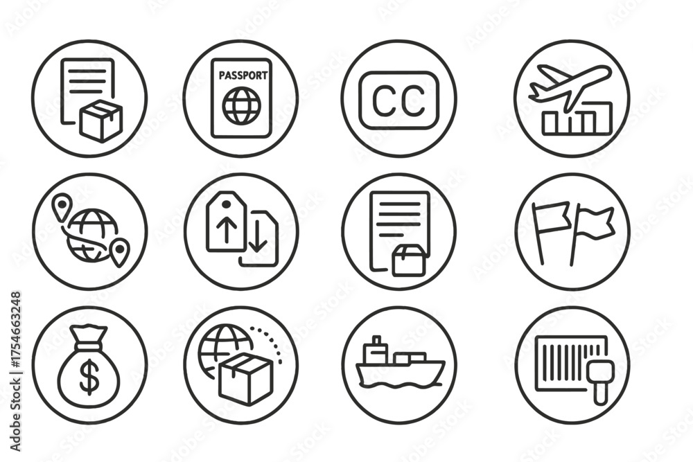 International Shipping Icons. Line style round icons of international ...