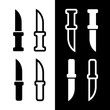 © Checha - Knife icon set. An attribute of the kitchen, a chef, or a butcher. A bladed weapon, military combat ammunition. A hunter's or killer's tool. Raster icons.