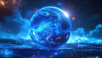 Wall Mural - Blue abstract space background illustration with stars and light flare on a dark globe