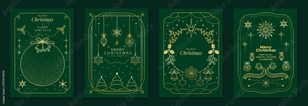 Elegant Merry Christmas and Happy New Year greeting card vector set ...