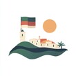 © amelisk - Vector scene of countryside with Italian flag, small town buildings and sun