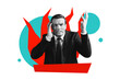 © deagreez - Composite photo collage of irritated businessman hold head fire burnout problem workload pressure anger isolated on painted background