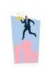© deagreez - Vertical photo collage of happy businessman jump first place pedestal receive promotion office leader isolated on painted background