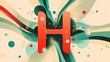 © amelisk - Playful letter H in red with abstract splash and fluid shapes in retro palette