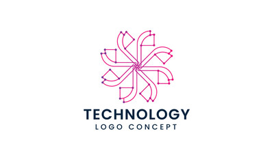  Abstract Technology Logo Concept with Interconnected Lines and Gradient Colors. Tech Connection loogo design 
