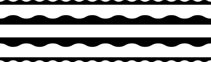 Circular edge seamless border shape set, scalloped border. Seamless vector marine wave decoration pattern isolated on white background.