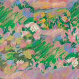 Seamless pattern landscapes painted with wax crayons. Nature, botanical print with oil pastel.