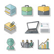 © Juli - 업무, 회의, 서류, 성장을 나타내는 플랫 디자인 아이콘 모음.