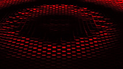 Wall Mural - Abstract background with black and light red moving 3D honeycomb surface waves