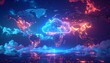 © Mawar - A digital rendering depicts the world map with a glowing cloud hovering over it, symbolizing cloud computing. City lights illuminate