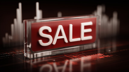 Wall Mural - Three dimensional sale display on a digital surface, illustrating modern retail promotion powered by analytics and dynamic pricing engines.

