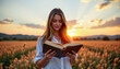 © Nattapun - Christian woman praying at sunset in a field spiritual reflection nature's beauty peaceful environment