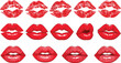 © hamid - Set of realistic and stylized red lips and lipstick kiss marks, a vector graphic collection for beauty and fashion design isolated on a white background