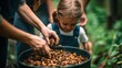 © Iuliia Metkalova - Family composting organic waste in backyard garden representing zero waste lifestyle household sustainability and authentic ecological practice