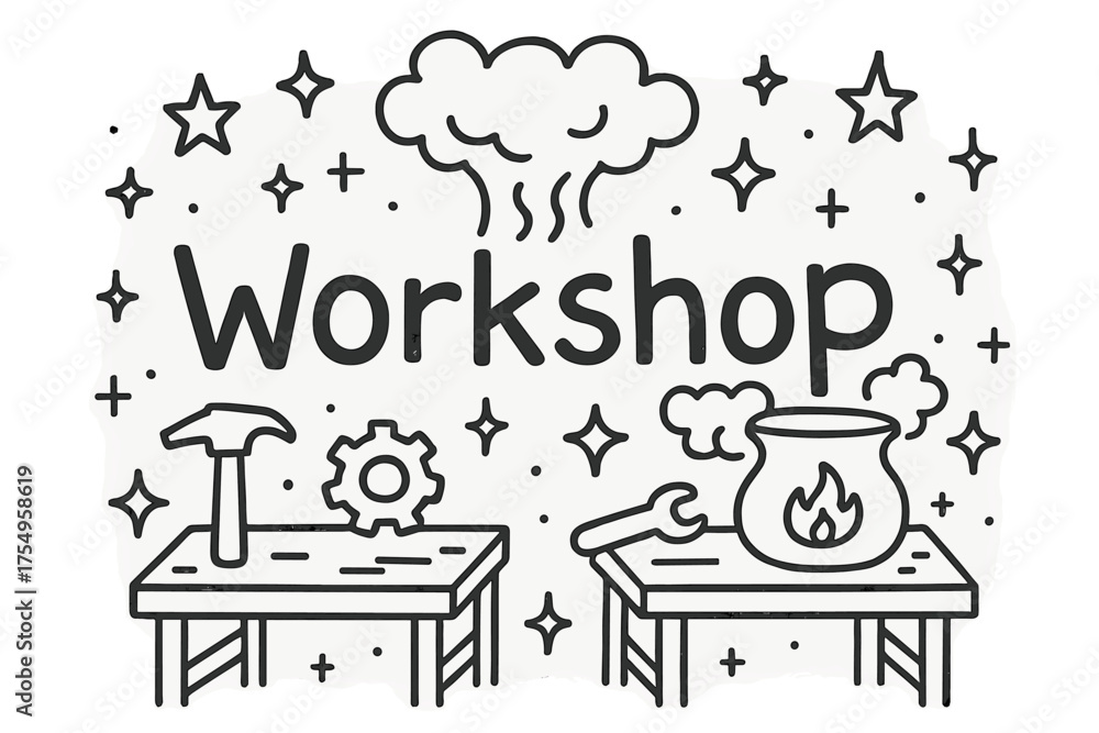 Whimsical Doodle. Doodle steam with stars, tables