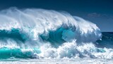 Ocean wave cresting with foamy water and sky
