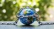 © Alamin - Planet earth globe encased in a heavy metal chain symbolizing environmental protection and conservation efforts