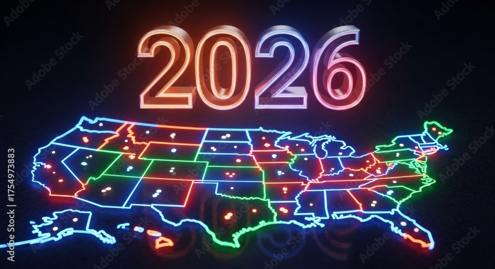 United States Map 2026 Neon A Neon Lit Map Of The United States With 1000 F 1754973883 