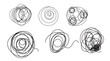 © Micro Design-id - Black chaotic lines and scribbles showcase the concepts of chaos, confusion, and brainstorming, emphasizing the complexity and unorganized nature of thoughts and ideas on a white backdrop