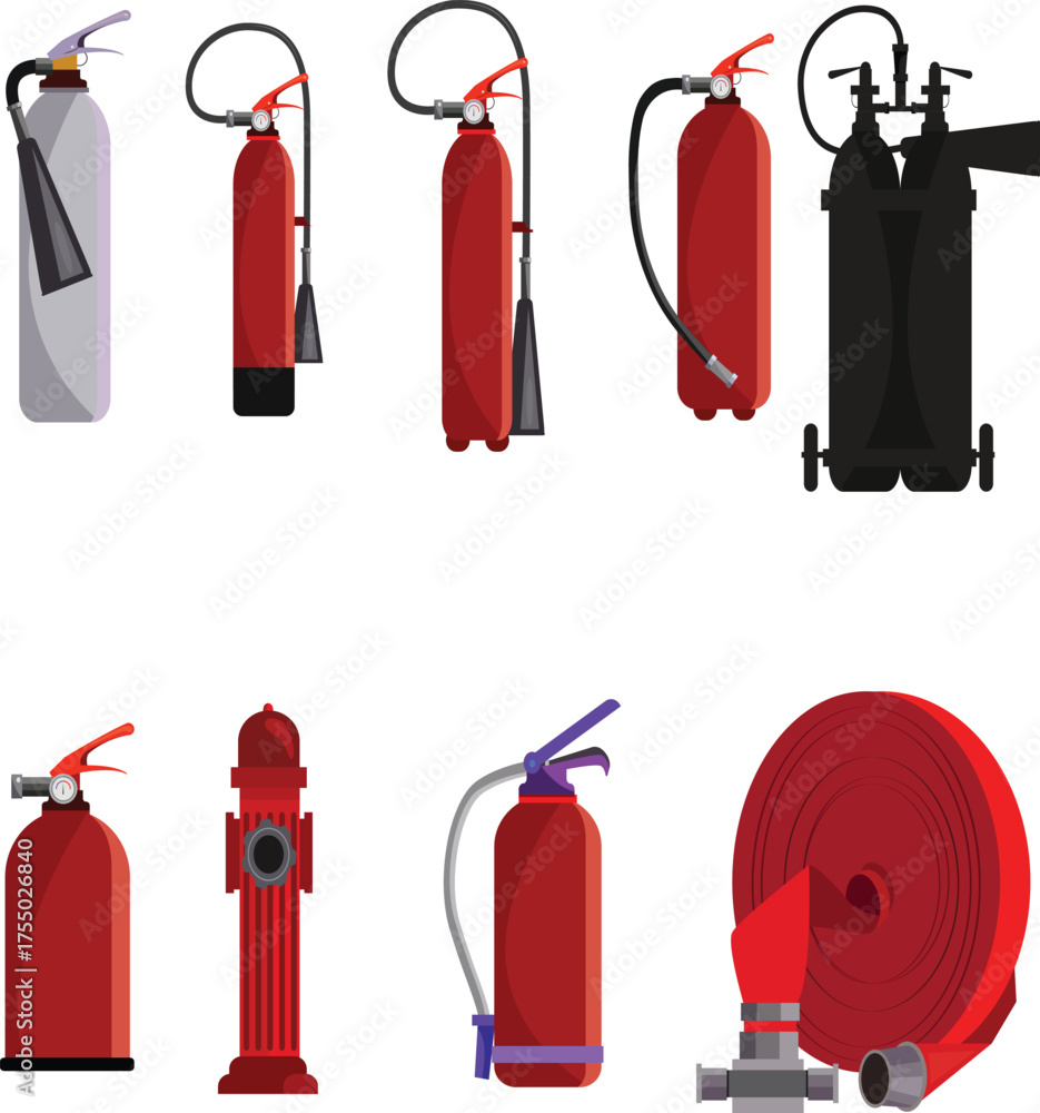 A realistic illustration showing different types of fire extinguishers ...