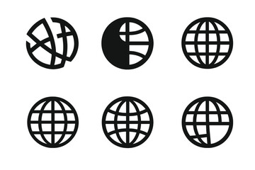 Wall Mural - Harmonious Map Logos. Global Map. Set Logo of Global Map: circular map grid. harmonious logo variations of the same emblematic concept, each with different