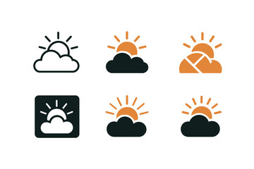 Wall Mural - Creative Cloud Logos. Clouds. Set Logo of Clouds: sunrise behind cloud. harmonious logo variations of the same emblematic concept, each with different artistic