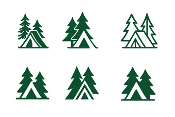 Wall Mural - Forest Adventure Logos. Forest Adventures. Set Logo of Forest Adventures: tent in woodland. harmonious logo variations of the same emblematic concept, each