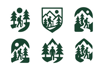 Wall Mural - Forest Adventure Logos. Forest Adventures. Set Logo of Forest Adventures: stylized forest adventure icon. harmonious logo variations of the same emblematic