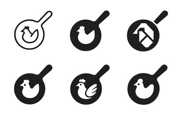 Wall Mural - Pan-Fried Chicken Logos. Pan-Fried Chicken. Set Logo of Pan-Fried Chicken: pan handle with chicken silhouette. harmonious logo variations of the same