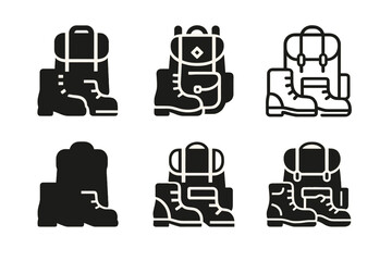 Wall Mural - Settler Logo Variations. Settler. Set Logo of Settler: backpack and boots. harmonious logo variations of the same emblematic concept, each with different