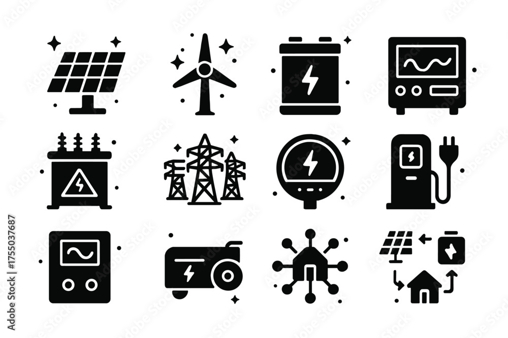 Microgrid Operator Icon เวกเตอร์ Stock Microgrid Icons Collection. Microgrid Systems. Solid ...