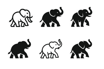 Wall Mural - Elephant Logo Variations. Elephant Performance. Set Logo of Elephant Performance: elephant marching. harmonious logo variations of the same emblematic concept,
