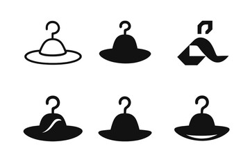 Wall Mural - Hanging Hat Logos. Hanging Hat. Set Logo of Hanging Hat: wide-brim hat on hook. harmonious logo variations of the same emblematic concept, each with different