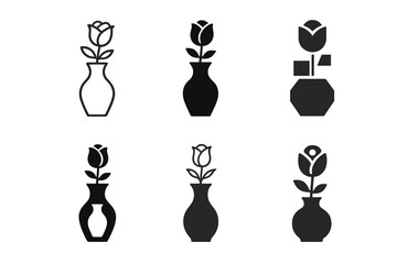 Wall Mural - Vase Logo Variations. Vase. Set Logo of Vase: vase with single rose. harmonious logo variations of the same emblematic concept, each with different artistic