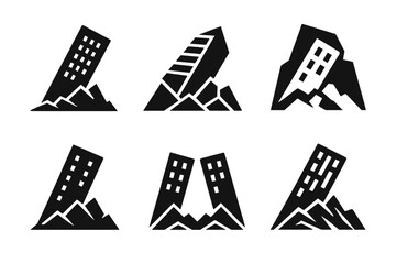Wall Mural - Building Collapse Logos. Building Collapse. Set Logo of Building Collapse: fallen skyscraper fragments. harmonious logo variations of the same emblematic