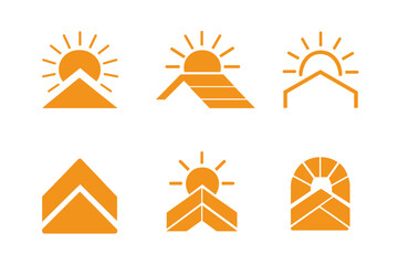 Wall Mural - Solar Roof Logo Variants. Solar Roof Tiles. Set Logo of Solar Roof Tiles: sun and roof silhouette. harmonious logo variations of the same emblematic concept,