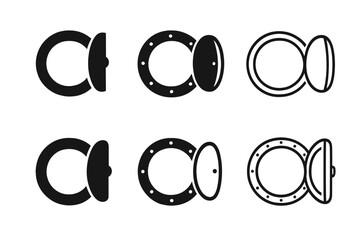 Wall Mural - Open Window Logo Variations. Open Window. Set Logo of Open Window: circular porthole window open. harmonious logo variations of the same emblematic concept,