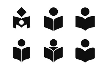 Wall Mural - Library Logo Variations. Person in Library. Set Logo of Person in Library: stylized person and open book icon. harmonious logo variations of the same