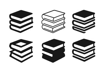 Wall Mural - Diverse Library Logos. Bookshelf stack. Set Logo of Library: stacked hardcover books. harmonious logo variations of the same emblematic concept, each with