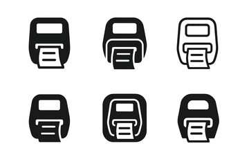 Wall Mural - Stylized Label Printer Logos. Label Printer in Use. Set Logo of Label Printer in Use: stylized tape printing device. harmonious logo variations of the same