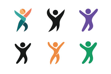 Wall Mural - Dance Fitness Logos. Dance Fitness. Set Logo of Dance Fitness: person with arms raised in dance motion. harmonious logo variations of the same emblematic