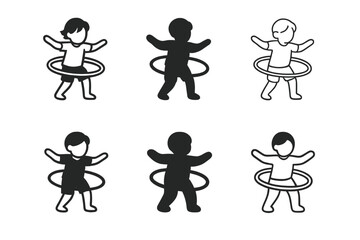 Wall Mural - Hula Hoop Logo Variations. hula hoop ring. Set Logo of hula hoop ring: child playing with hoop. harmonious logo variations of the same emblematic concept, each