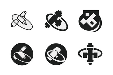 Wall Mural - Space Station Logos. Space Station. Set Logo of Space Station: orbiting space station silhouette. harmonious logo variations of the same emblematic concept,