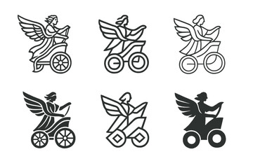 Wall Mural - Sky Gods Emblem Variations. Sky gods. Set Logo of Sky gods: winged chariot. harmonious logo variations of the same emblematic concept, each with different