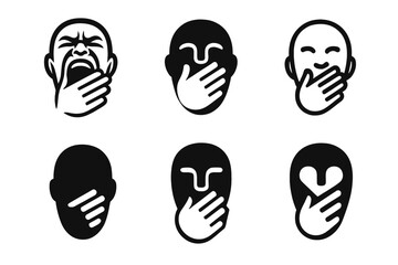 Wall Mural - Screaming Silenced Logos. Screaming in Silence. Set Logo of Screaming in Silence: mouth covered by hand. harmonious logo variations of the same emblematic