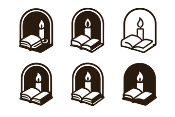 Wall Mural - Cozy Candlelight Reading Logos. Reading by candlelight. Set Logo of Cozy reading: cozy nook with candle. harmonious logo variations of the same emblematic